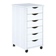 Adeptus Original Roll Cart, Solid Wood, 6 Drawer Roll Cart, White 13.4" L x 15.4" W x 25.4" H