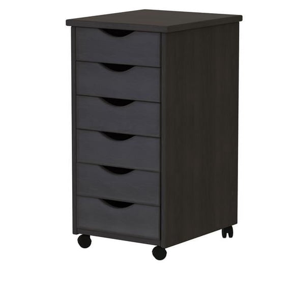 Adeptus Solid Wood 6 Drawer Roll Cart - Black