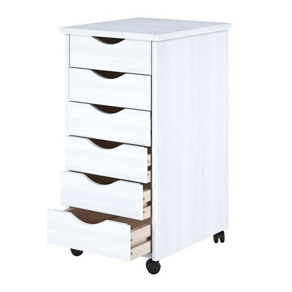 Adeptus Solid Wood   6 Drawer Roll Cart - White