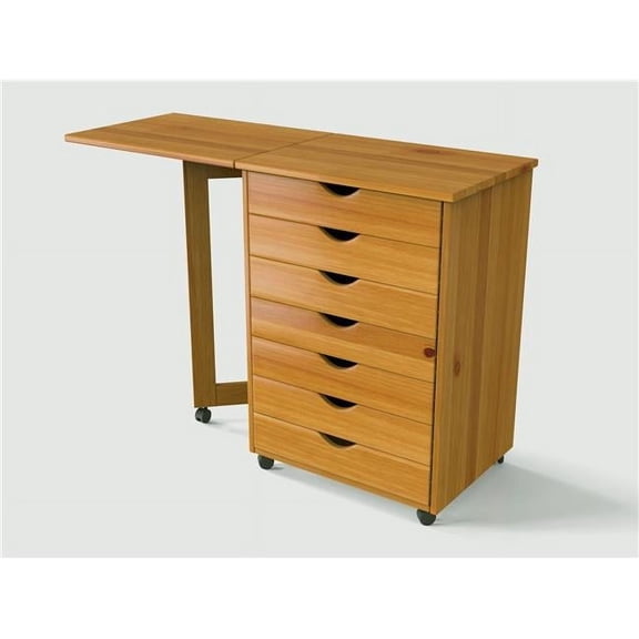 Adeptus Solid Wood 7 Drawer Gate Leg Roll Cart Desk - Med Pine