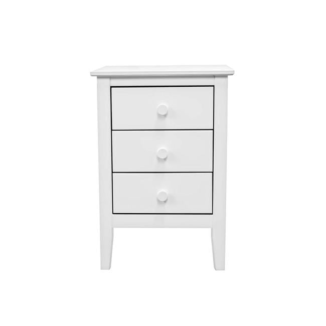 Sustainable Solid Pine 3-Drawer White Nightstand