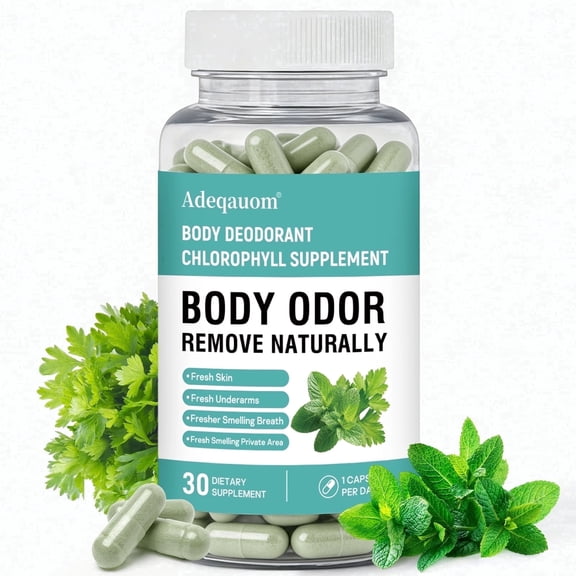 Adeqauom Chlorophyll & Parsley Herbal Supplement , Vegan Organic Internal Deodorant for Aldult, 30 Capsules