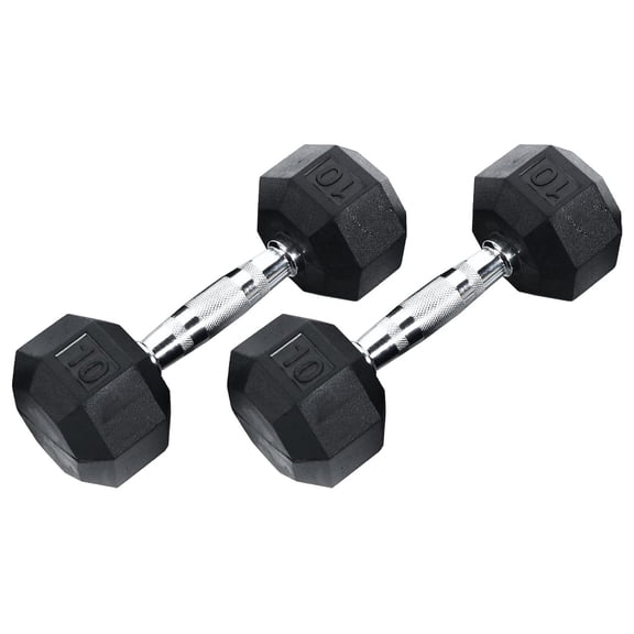 Ader 2lb-120lb Black Octagon Rubber Dumbbells Pair