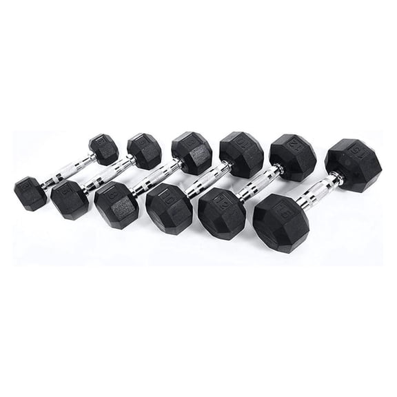 Ader 2lb-120lb Black Octagon Rubber Dumbbells Pair