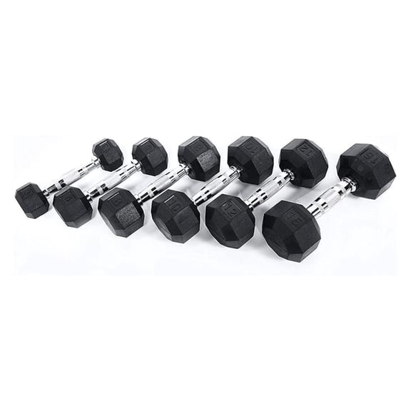 Ader 2lb-120lb Black Octagon Rubber Dumbbells Pair