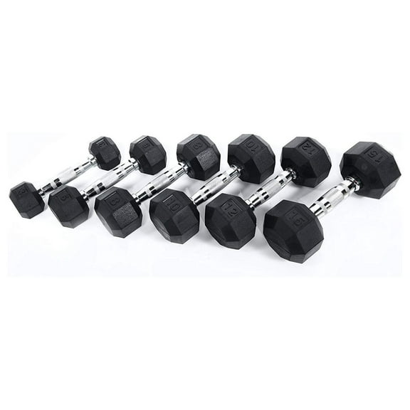 Ader 2lb-120lb Black Octagon Rubber Dumbbells Pair