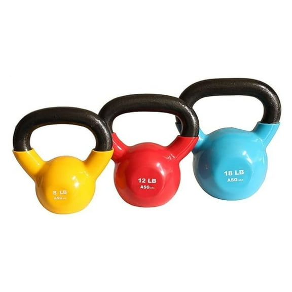 Ader Vinyl Kettlebell - 5, 8, 10, 12, 15, 18, 20, 25, 30, 35, 40, 45, 50 lb - Cast Iron Core with Protective Vinyl Coating - Color Coded for Easy Identification