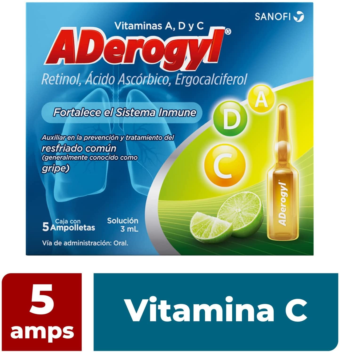 Aderogyl, 5 Ampolletas de 3ml, Vitaminas en Solución