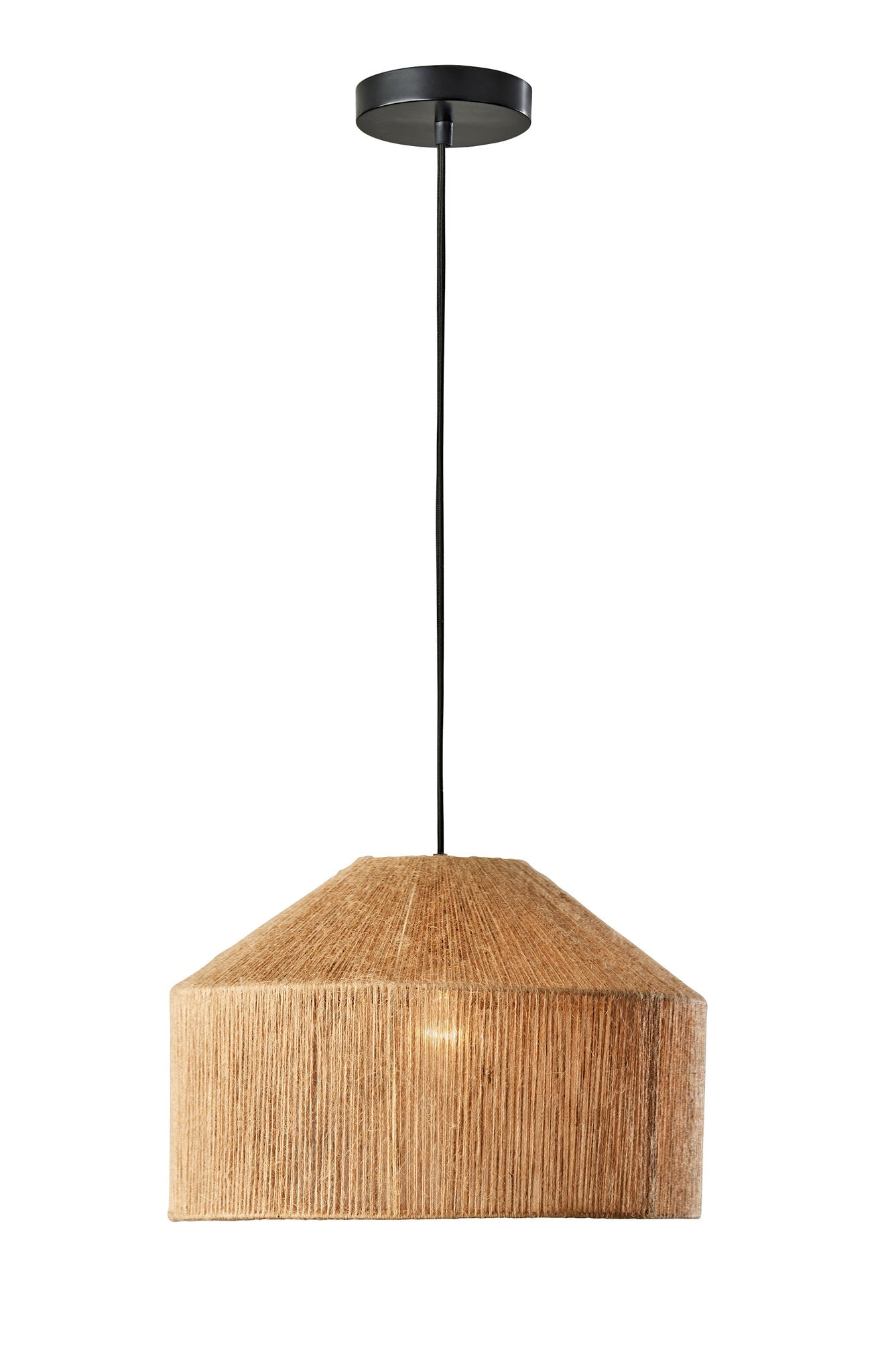 15" Black Ceiling Mount Pendant Light with Rope Shade