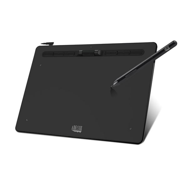 Adesso Cybertablet K10 10" x 6" Graphic Drawing Tablet with 8192 Levels of Pressure Sensitivity, Battery-Free Stylus, 6 Customizable Shortcut Keys, 5080 LPI for Windows and Mac