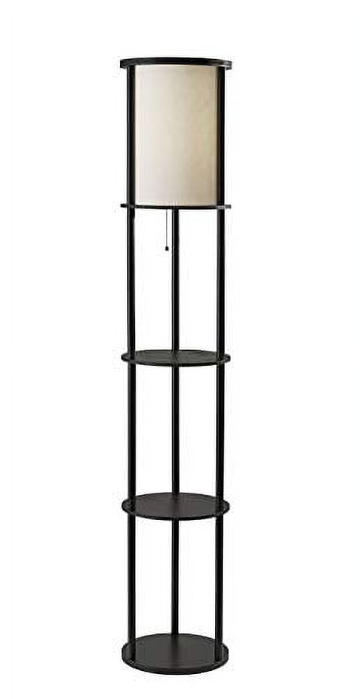 Black Wood Floor Lamp with Circular Storage Shelves