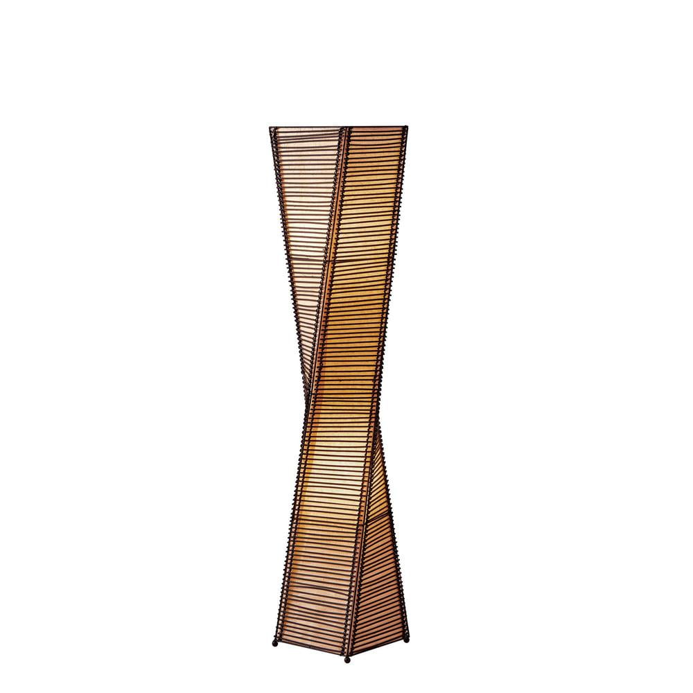 Twisting Tower Black Cane Floor Lantern with Beige Paper Shade
