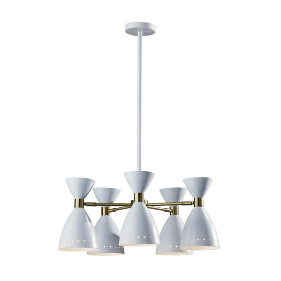 Adesso 4280-02 Oscar 5-Head Pendant, 36.25 in, 5 x 40W, White w/Antique Brass, 1 Pendant Lighting