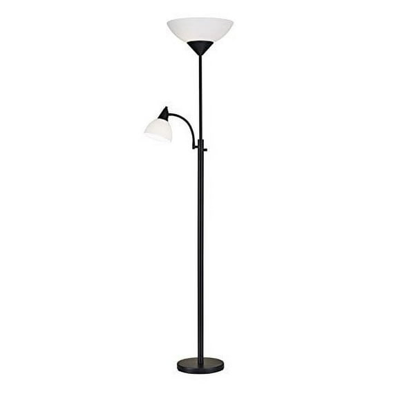Adesso 7202-01 Piedmont 71" Torchiere with Adjustable Reading Lamp, 2 Lights, Black, Smart Outlet Compatible