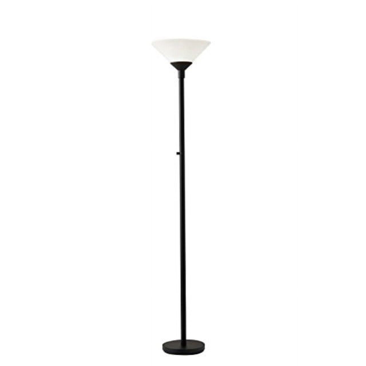 Aries Black Metal Torchiere Floor Lamp with Frosted Shade