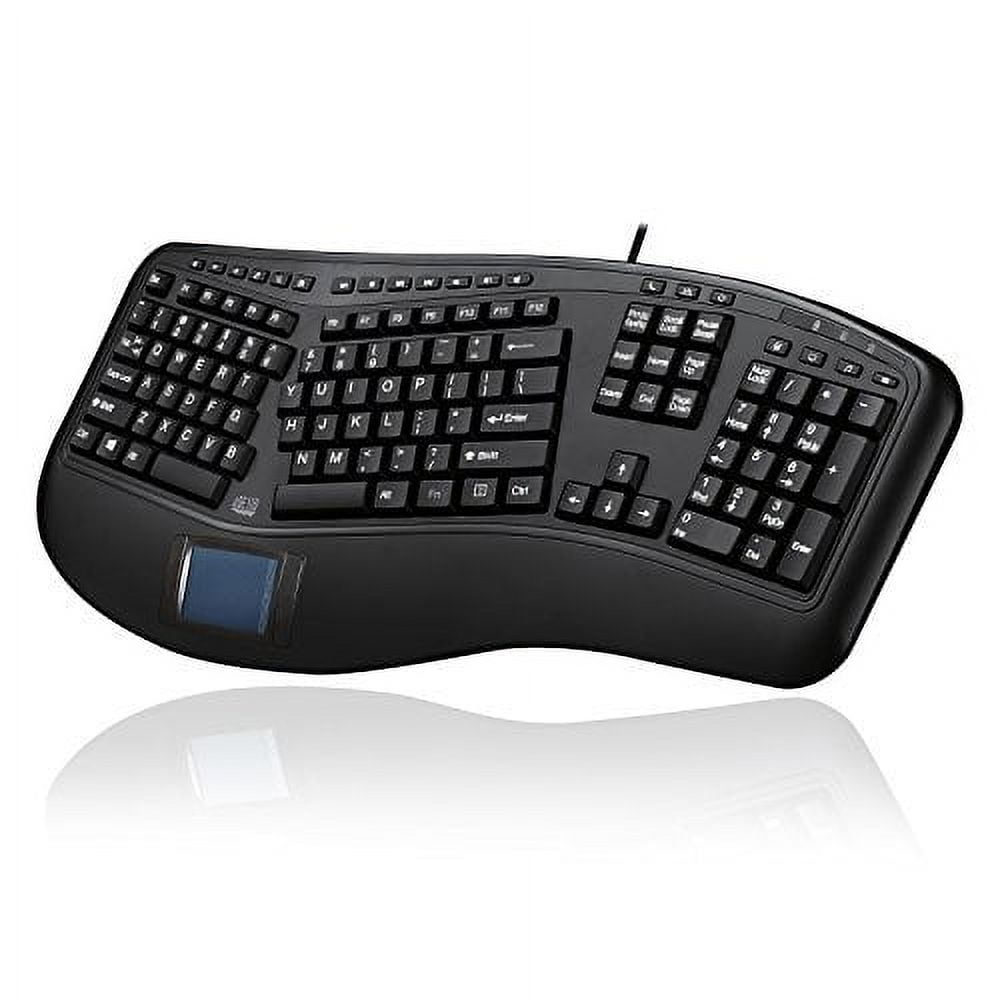 Adesso AKB-450UB - Ergonomic Keyboard with Built-in Touchpad, Wired, Multimedia Hotkeys, Split Keys Design, Built-in Palm Rest for Comfort - Compatible for PC \u0026 Windows XP/7/8/10