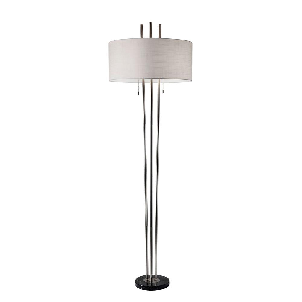 Elegant White Textured Linen Shade Floor Lamp with Marble Base