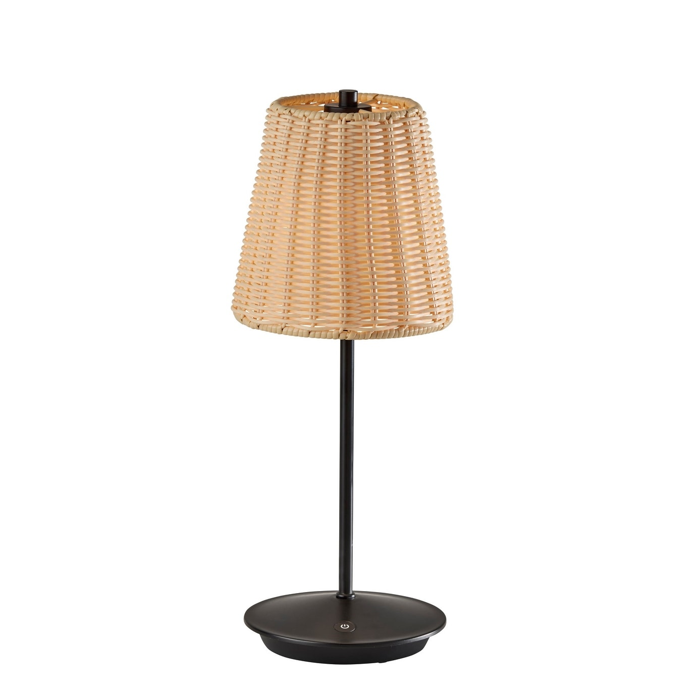 Black Metal Cordless Outdoor Table Lamp with Rattan Shade