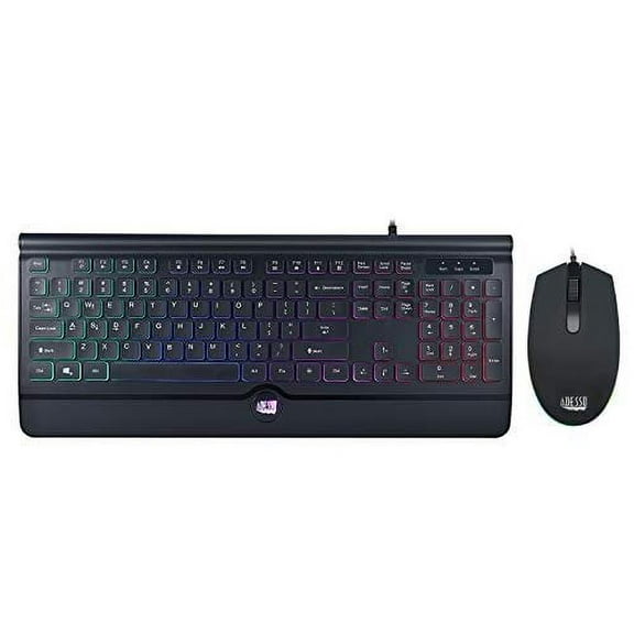 Adesso Backlit Gaming Keyboard and Mouse Combo, USB, Black