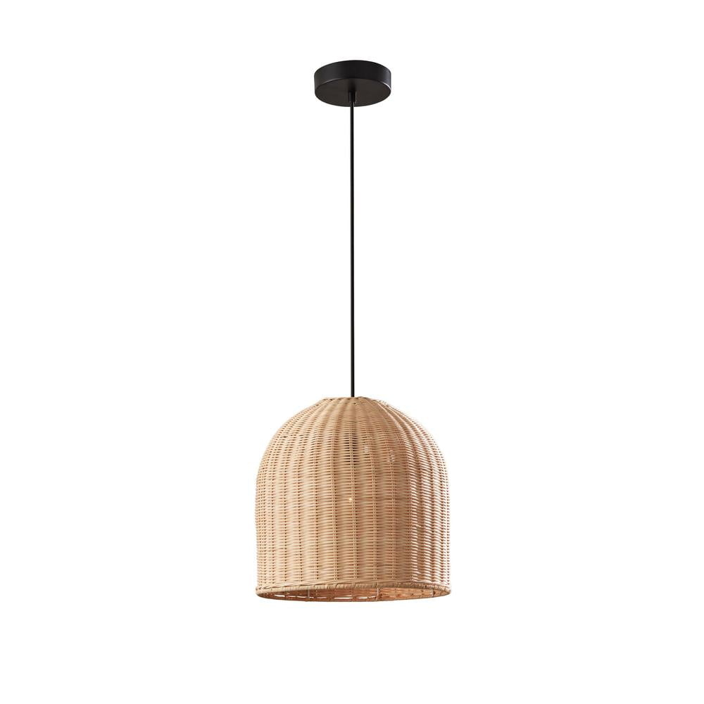 Bronze & Rattan Inverted Basket Pendant Lamp with Fabric Cord