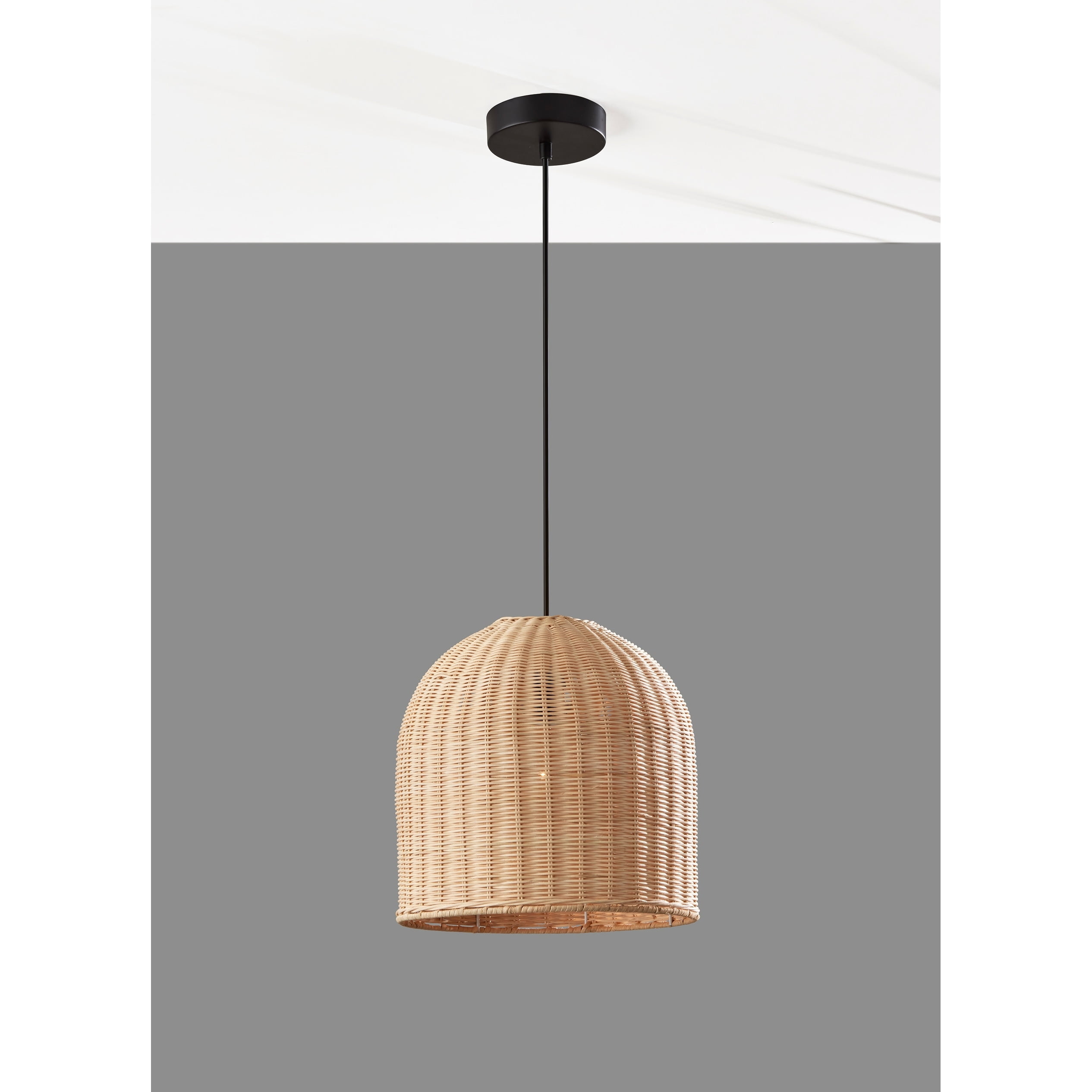 Bronze & Rattan Inverted Basket Pendant Lamp with Fabric Cord