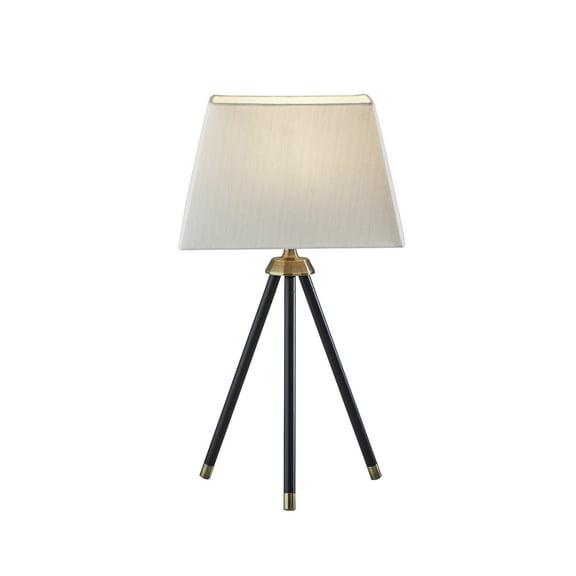 Adesso Beaumont Table Lamp, Black with Antique Brass Accent, White Textured Fabric Shade