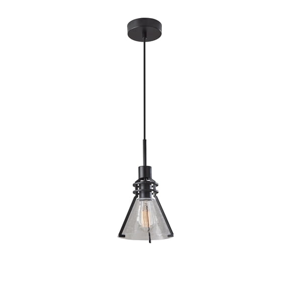 Adesso Beckett Pendant, Black, Clear Seeded Glass w. Black Metal Frame Shade