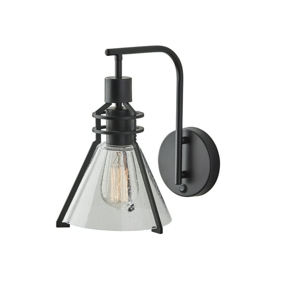 Adesso Beckett Wall Lamp, Black, Clear Seeded Glass w. Black Metal Frame Shade