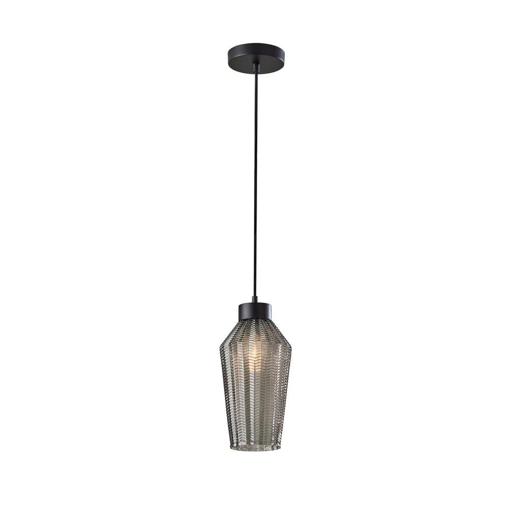 Industrial Black Pendant Light with Smoked Glass Shade