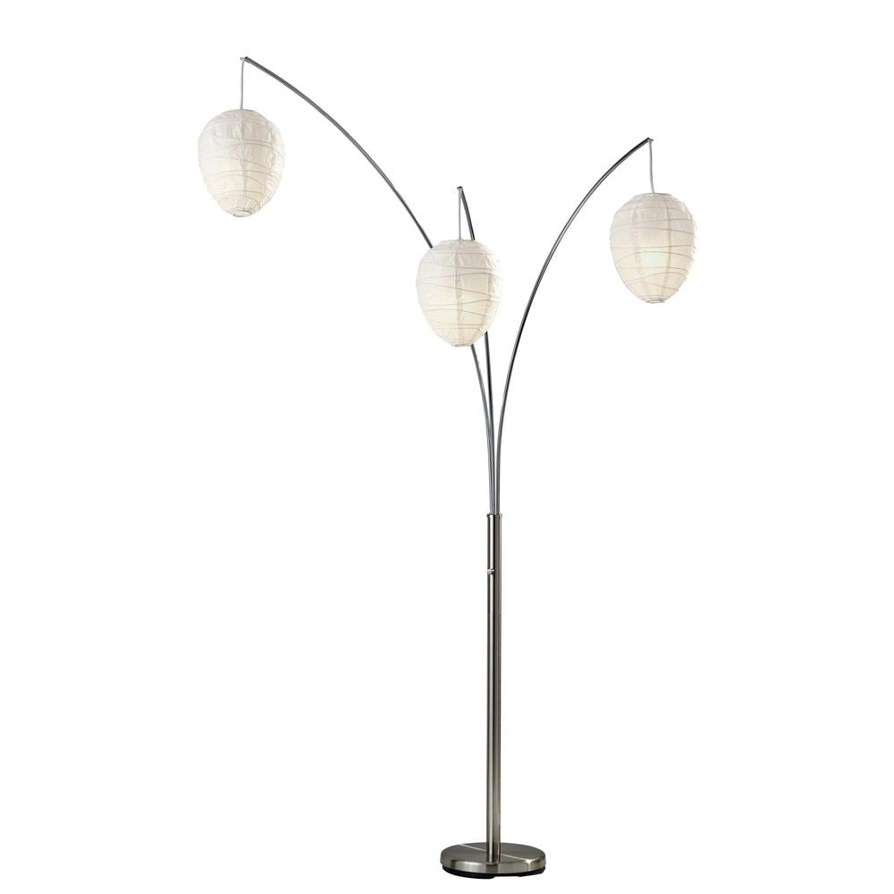 Zen-Inspired White Beehive Arc Floor Lamp with Chrome Accents