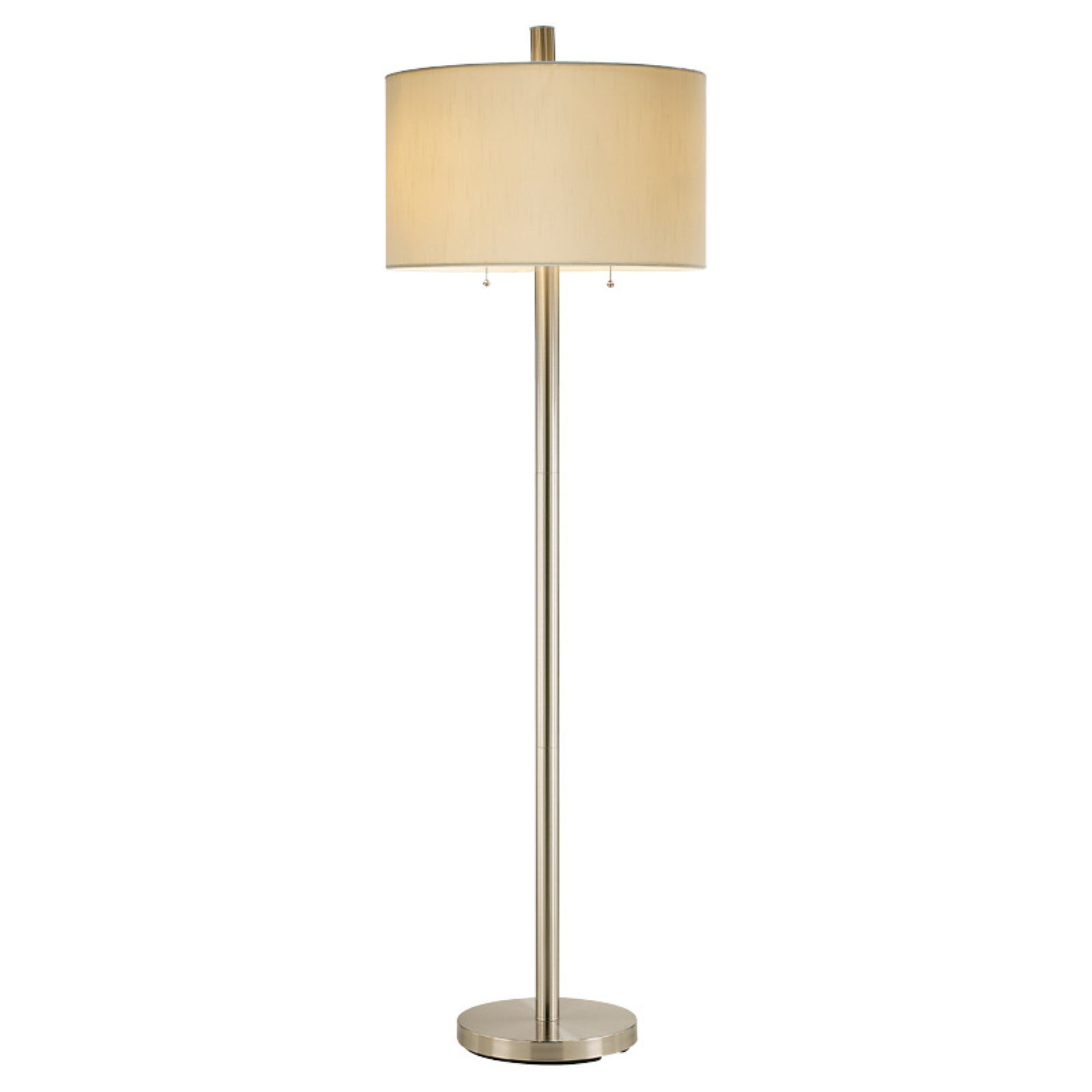 Silver and White Satin Steel Floor Lamp with Drum Shade