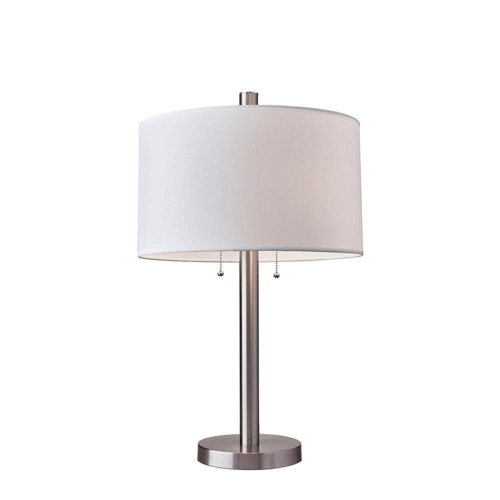 White Silk Drum Shade Satin Steel Table Lamp