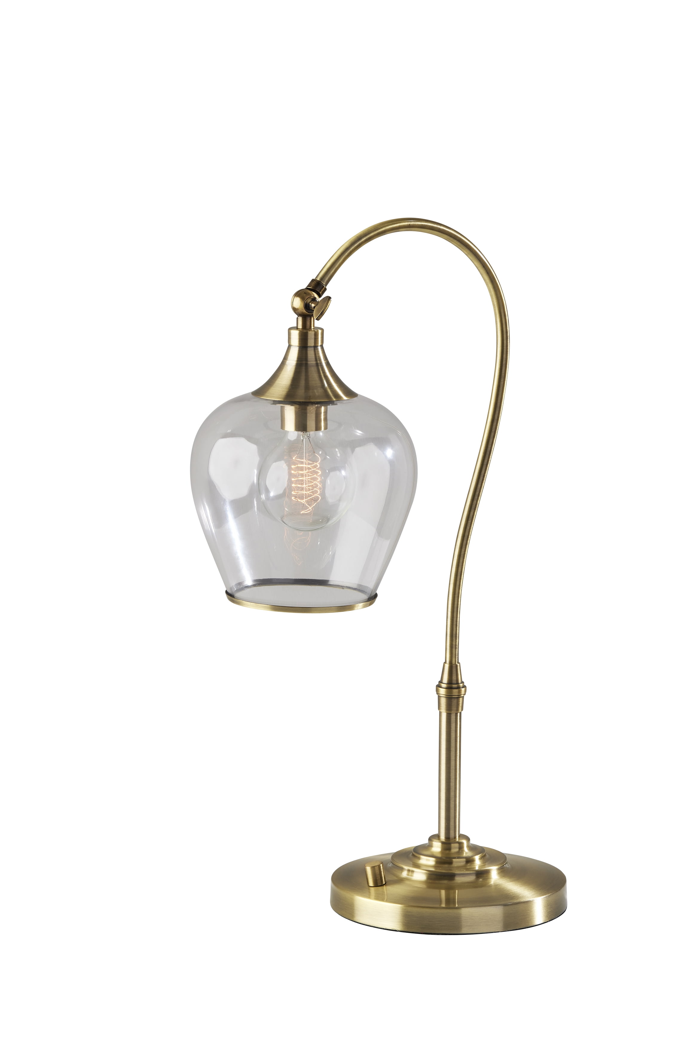 Adesso Bradford Desk Lamp, Antique Brass, Clear Glass with Metal Rim Shade