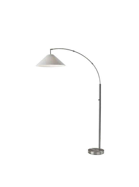 Adesso Braxton Arc Lamp, Brushed Steel, Textured White Fabric Shade