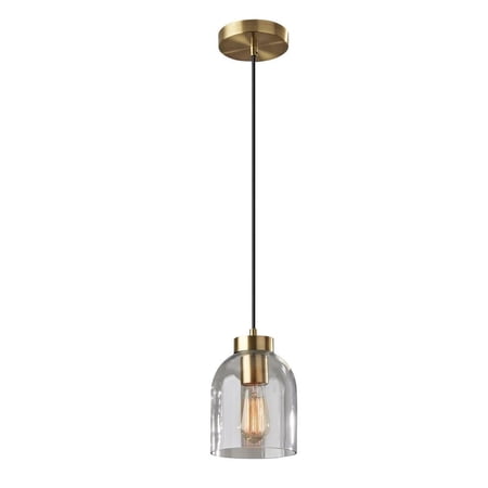 Adesso Bristol Adjustable Height Antique Brass Dome Pendant Light with Clear Glass Shade