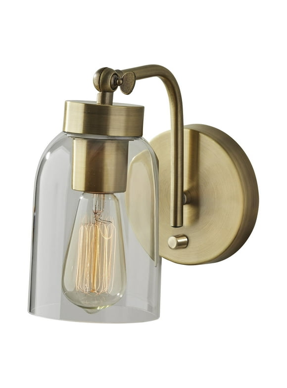 Adesso Bristol Wall Lamp, Antique Brass, Clear Glass Shade