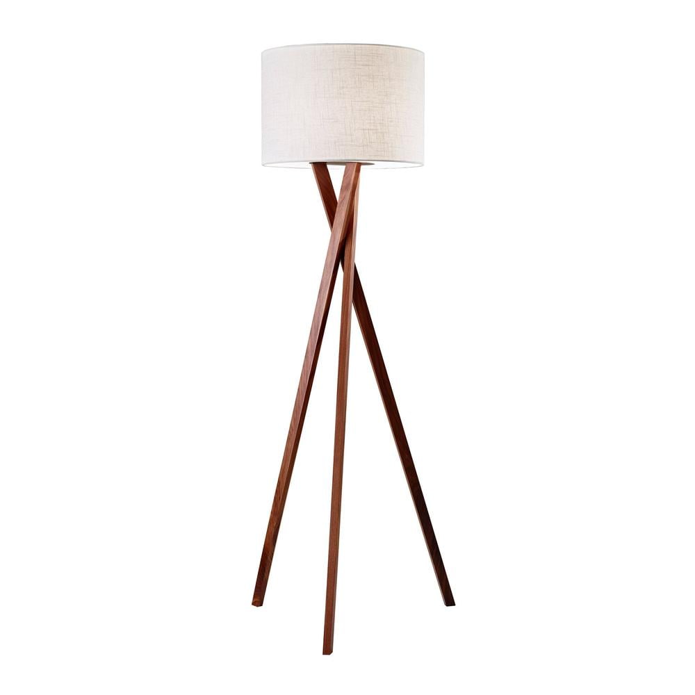 Harcourt 63'' White Textured Linen Shade Solid Wood Tripod Floor Lamp