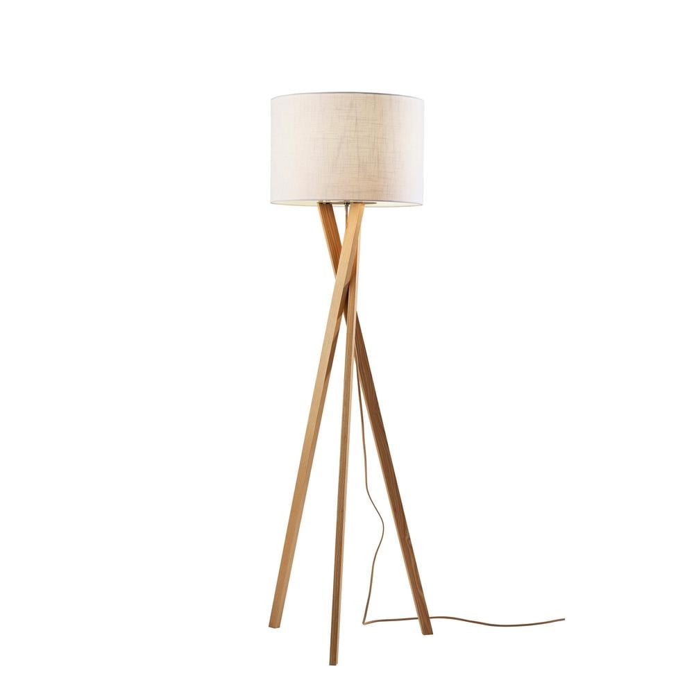 Natural Ash Wood Tripod Floor Lamp with White Linen Shade