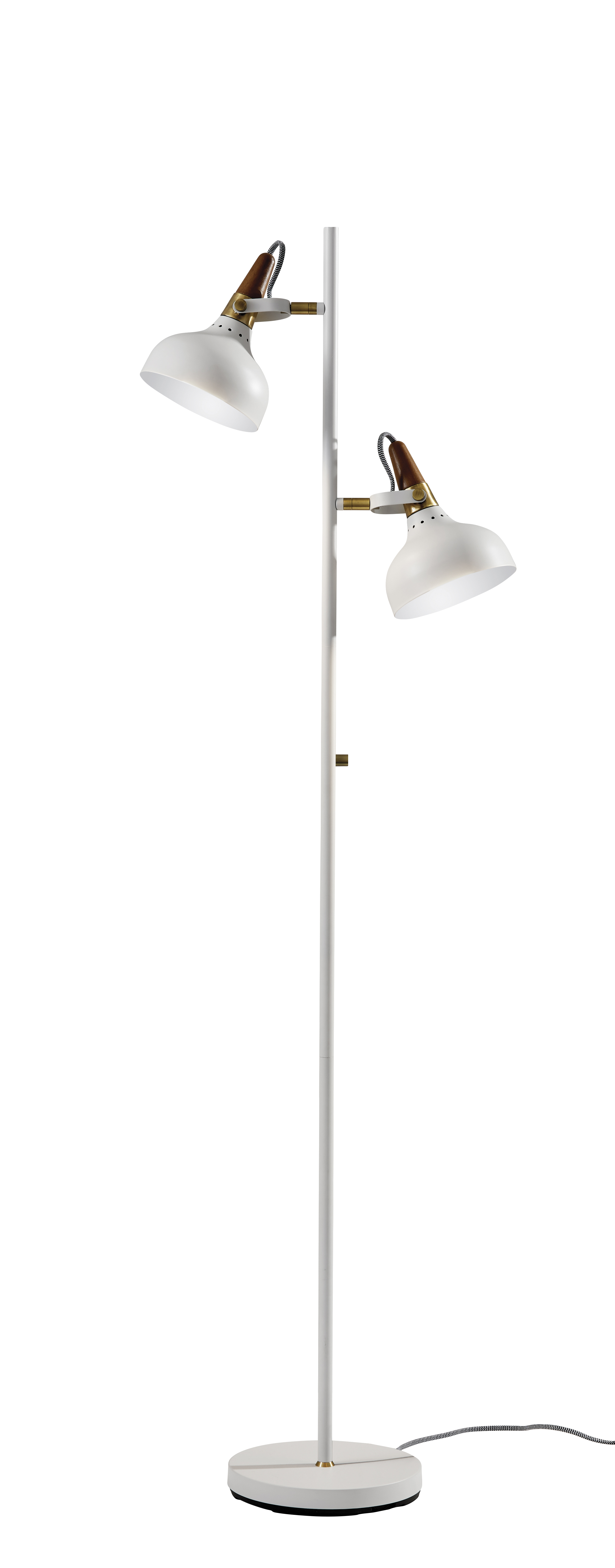 Adesso Brunswick Floor Lamp, White, Antique Brass and Walnut Rubberwood