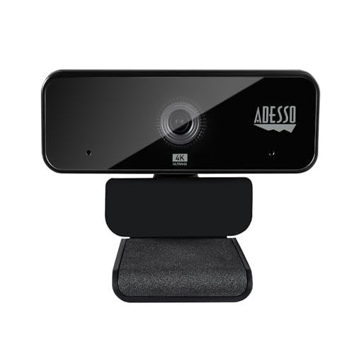 Adesso Cybertrack H6 4K Ultra HD USB Webcam with Built-in Dual Microphone & Privacy Shutter Cover, Black