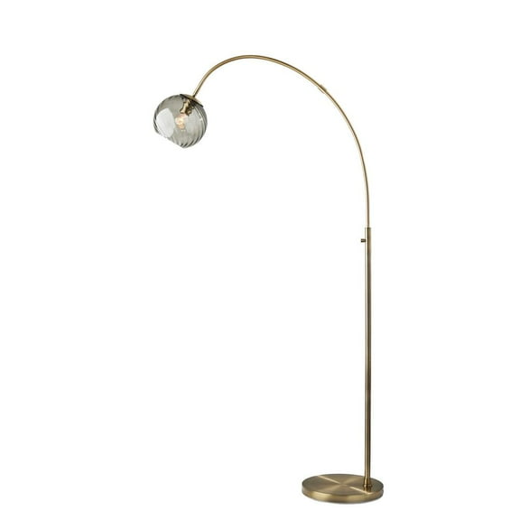Adesso Camden 71.5" Antique Brass Arc Floor Lamp with Smoked Swirl Glass Globe Shade