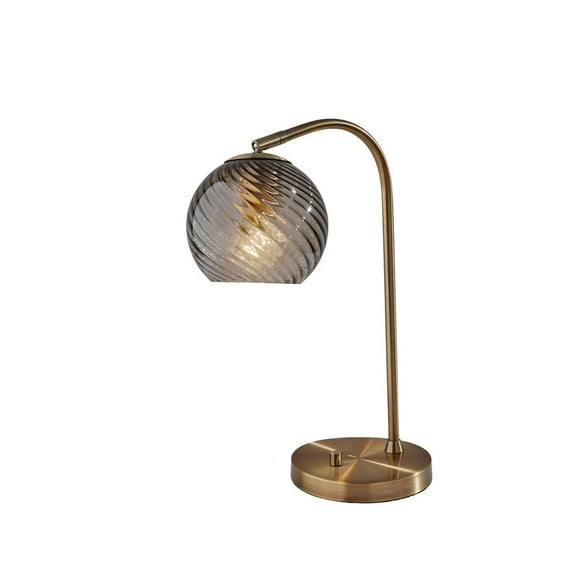 Adesso Camden 18.5" Adjustable Shade Brass Desk Lamp with Smoke Glass Globe Shade