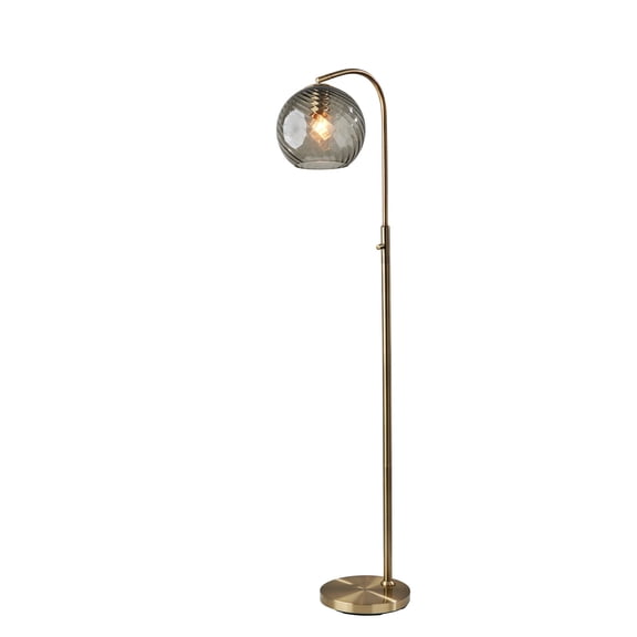 Adesso Camden 58.25" Antique Brass Task Floor Lamp with Smoked Swirl Glass Globe Shade