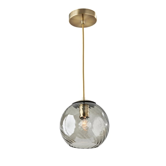 Adesso Camden 1-Light Antique Brass Pendant Light with Smoke Swirl Glass Globe Shade