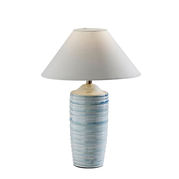 Adesso Catalina 25" 1-Light Light Blue Ribbed Table Lamp with Off-White Tapered Shade