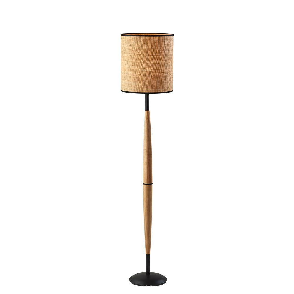 Cayman Black and Natural Wood Floor Lamp with Rattan Shade