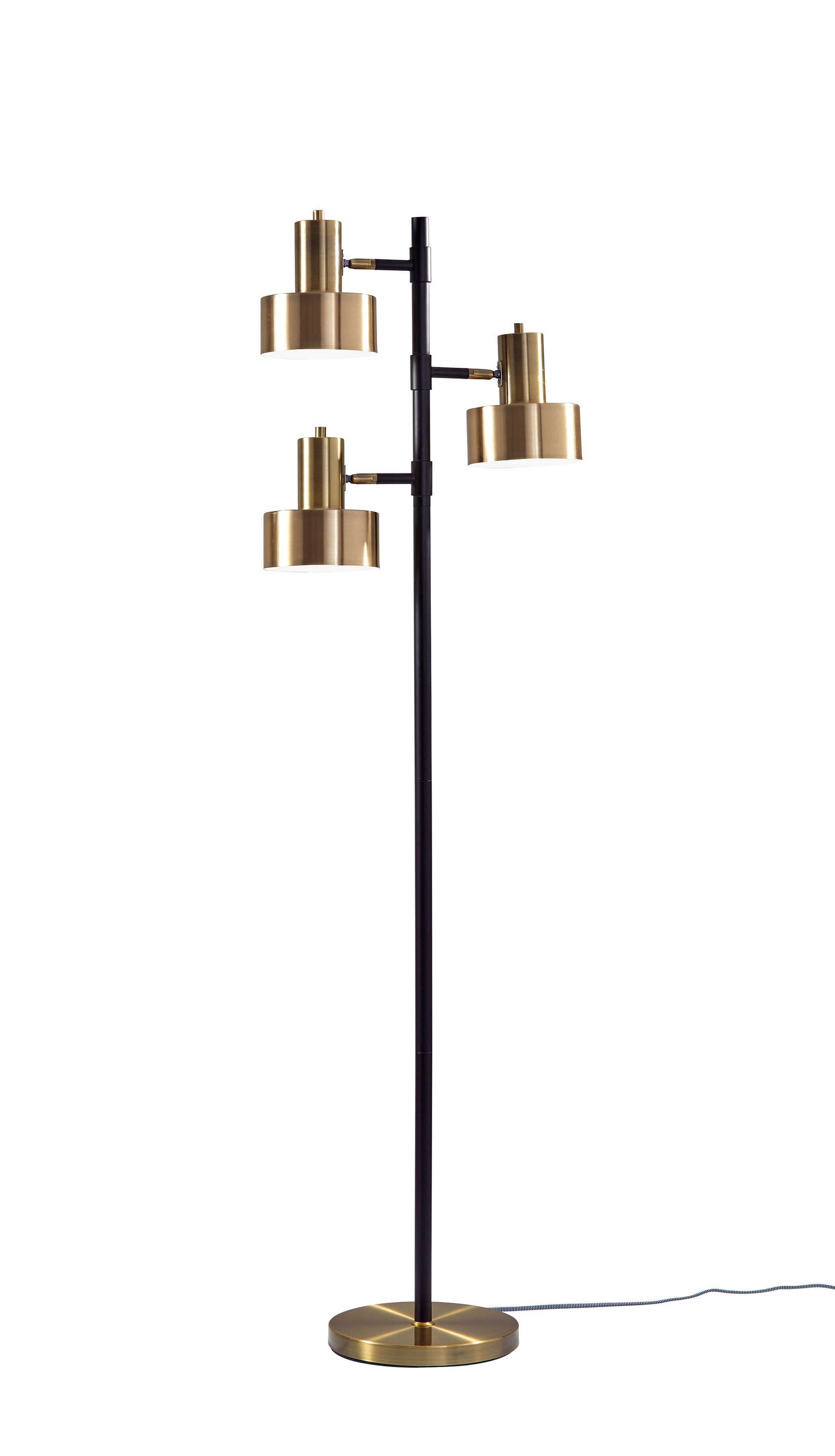 Arcadian Adjustable Triple-Arc Matte Black & Brass Floor Lamp