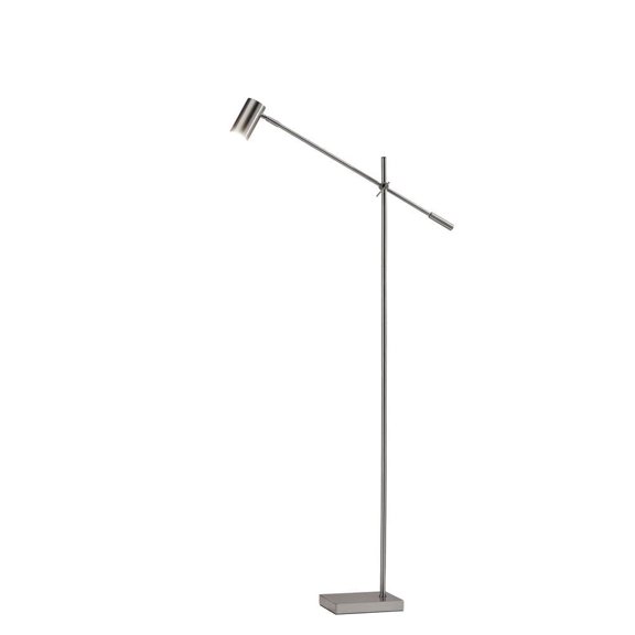 Adesso Collette 63" Mid-Century Adjustable Head Adjustable Height Touch Sensor Brushed Steel Task Lamps Floor Lamp with Brushed Steel Solid Print Shades