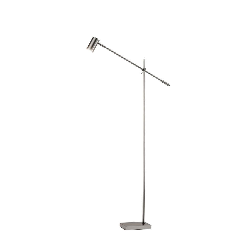 Sleek Brushed Steel LED Floor Lamp with Touch Sensor and Adjustable Arm