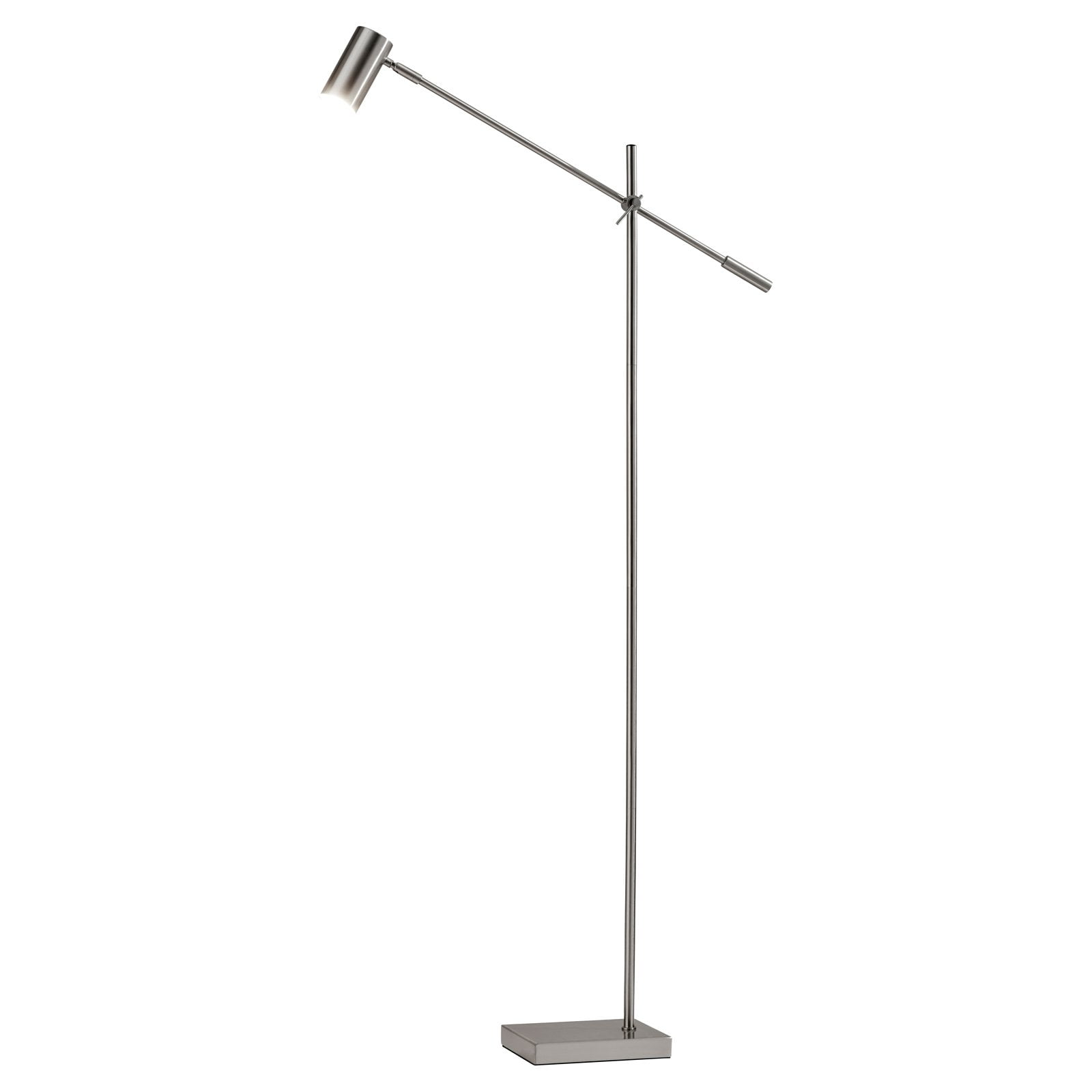 Sleek Brushed Steel LED Floor Lamp with Touch Sensor and Adjustable Arm